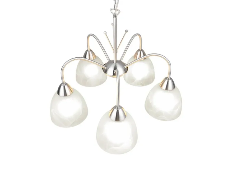 LED Pendelleuchte 5-flammig mit Glas Lampenschirmen Weiß, Ø 55cm