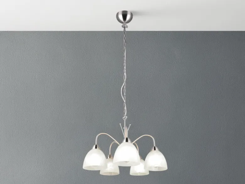LED Pendelleuchte 5-flammig mit Glas Lampenschirmen Weiß, Ø 55cm