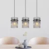 LED Pendelleuchte 3-flammig mit Rauchglas Stäben, Breite 80cm