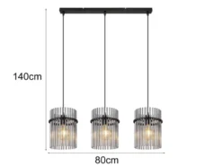 LED Pendelleuchte 3-flammig mit Rauchglas Stäben, Breite 80cm