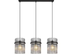 LED Pendelleuchte 3-flammig mit Rauchglas Stäben, Breite 80cm