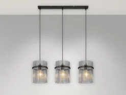 LED Pendelleuchte 3-flammig mit Rauchglas Stäben, Breite 80cm