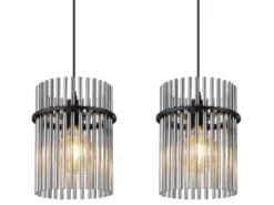 LED Pendelleuchte 3-flammig mit Rauchglas Stäben, Breite 80cm