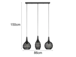 LED Pendelleuchte 3-flammig mit Drahtgeflecht Schwarz, Breite 86cm