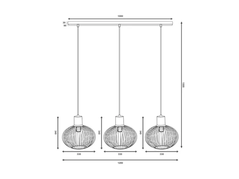 LED Pendelleuchte 3-flammig mit Gitter Lampenschirmen Schwarz, Breite 120cm