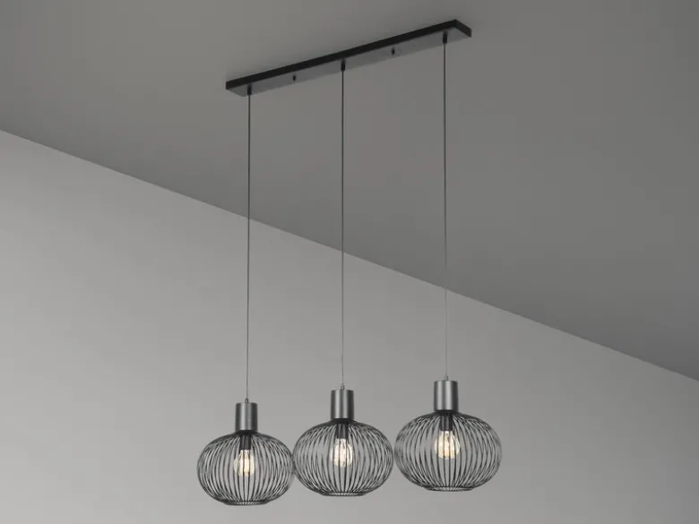 LED Pendelleuchte 3-flammig mit Gitter Lampenschirmen Schwarz, Breite 120cm
