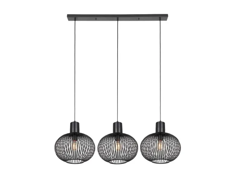 LED Pendelleuchte 3-flammig mit Gitter Lampenschirmen Schwarz, Breite 120cm