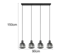 LED Pendelleuchte 4-flammig mit Glasschirmen Chrom bedampft, B: 90cm