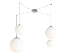 LED Pendelleuchte 4 flammig mit Glaskugeln Opalweiß, Abhängung bis 250cm