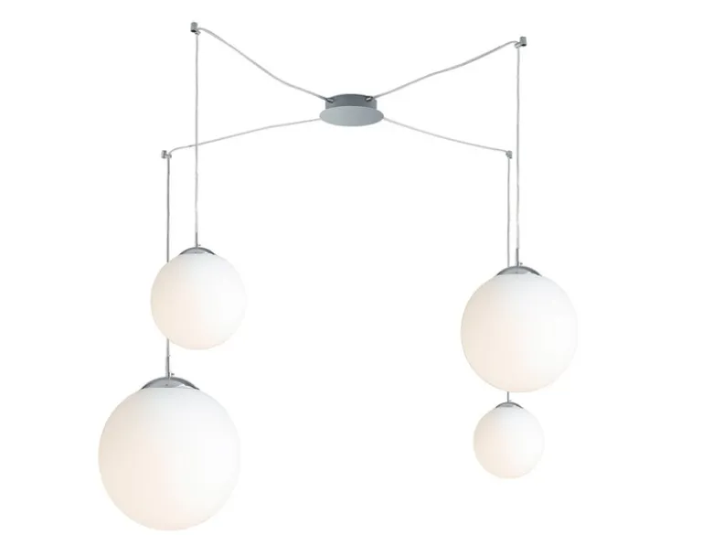 LED Pendelleuchte 4 flammig mit Glaskugeln Opalweiß, Abhängung bis 250cm