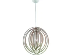 LED Pendelleuchte 1-flammig Naturholz Stufen Dimmer, Ø 50cm