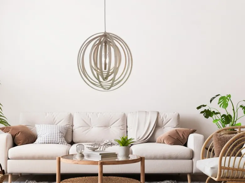 LED Pendelleuchte 1-flammig Naturholz Stufen Dimmer, Ø 50cm