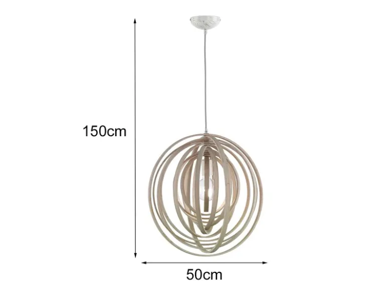 LED Pendelleuchte 1-flammig Naturholz Stufen Dimmer, Ø 50cm
