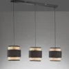 LED Pendelleuchte 3-flammig, Rattan Lampenschirme mit Stoff, Breite 74cm