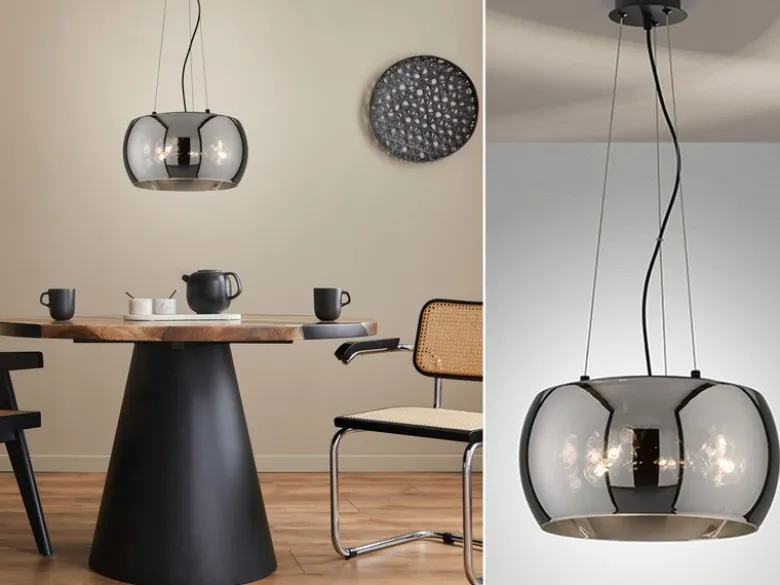 LED Pendelleuchte 3-flammig rund aus Rauchglas Industrial, Ø 40cm