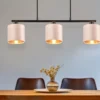 LED Pendelleuchte 3-flammig Samt Lampenschirme Beige Gold, Breite 66cm