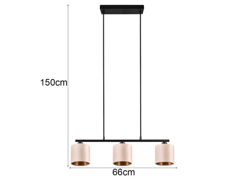 LED Pendelleuchte 3-flammig Samt Lampenschirme Beige Gold, Breite 66cm