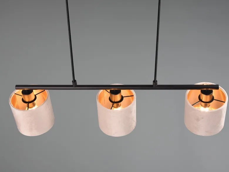 LED Pendelleuchte 3-flammig Samt Lampenschirme Beige Gold, Breite 66cm