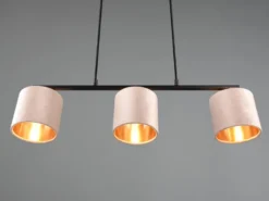 LED Pendelleuchte 3-flammig Samt Lampenschirme Beige Gold, Breite 66cm