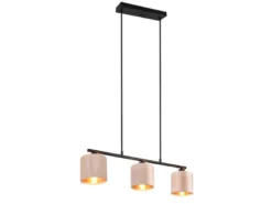 LED Pendelleuchte 3-flammig Samt Lampenschirme Beige Gold, Breite 66cm