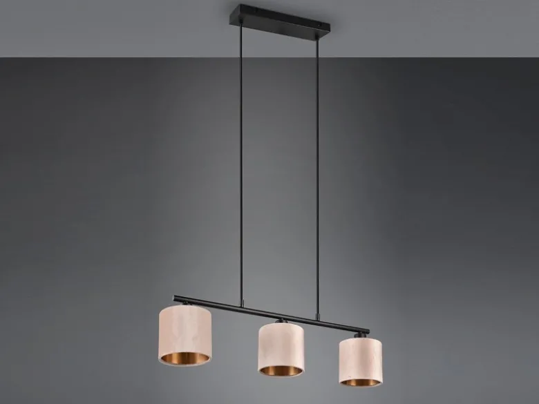 LED Pendelleuchte 3-flammig Samt Lampenschirme Beige Gold, Breite 66cm