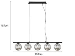 LED Pendelleuchte 5-flammig Schwarz-Glaskugeln Rauchglas, Breite 100cm