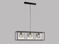 LED Pendelleuchte 3-flammig Schwarz mit Rauchglas, Breite 90cm