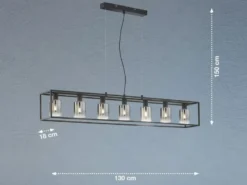 LED Pendelleuchte 7-flammig Schwarz lang mit Rauchglas, Breite 130cm