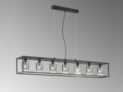 LED Pendelleuchte 7-flammig Schwarz lang mit Rauchglas, Breite 130cm