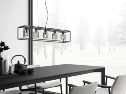 LED Pendelleuchte 5-flammig Schwarz mit Rauchglas, Breite 95cm