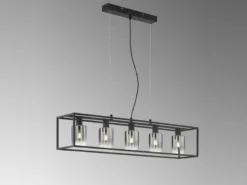 LED Pendelleuchte 5-flammig Schwarz mit Rauchglas, Breite 95cm