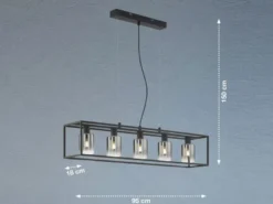 LED Pendelleuchte 5-flammig Schwarz mit Rauchglas, Breite 95cm