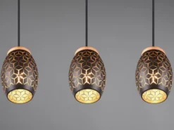 LED Pendelleuchte 3-flammig Schwarz/Gold mit Stanzmuster, Breite 71cm