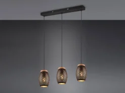 LED Pendelleuchte 3-flammig Schwarz/Gold mit Stanzmuster, Breite 71cm