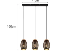 LED Pendelleuchte 3-flammig Schwarz/Gold mit Stanzmuster, Breite 71cm