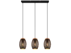LED Pendelleuchte 3-flammig Schwarz/Gold mit Stanzmuster, Breite 71cm