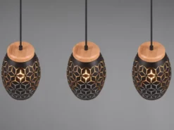 LED Pendelleuchte 3-flammig Schwarz/Gold mit Stanzmuster, Breite 71cm