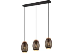 LED Pendelleuchte 3-flammig Schwarz/Gold mit Stanzmuster, Breite 71cm