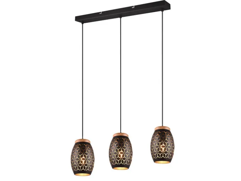 LED Pendelleuchte 3-flammig Schwarz/Gold mit Stanzmuster, Breite 71cm