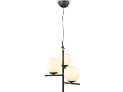 LED Pendelleuchte 3-flammig Schwarz mit Kugel Lampenschirmen Glas Weiß, Ø 40cm