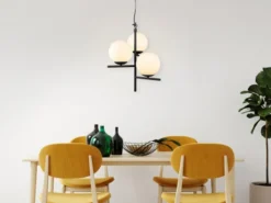 LED Pendelleuchte 3-flammig Schwarz mit Kugel Lampenschirmen Glas Weiß, Ø 40cm
