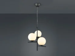 LED Pendelleuchte 3-flammig Schwarz mit Kugel Lampenschirmen Glas Weiß, Ø 40cm