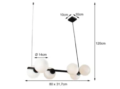 LED Pendelleuchte 6 flammig Schwarz & Opalglas Kugeln Weiß, Breite 80cm