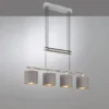 LED Pendelleuchte 4-flammig Taupe höhenverstellbar mit Stoffschirmen, B: 77cm