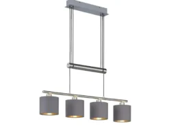 LED Pendelleuchte 4-flammig Taupe höhenverstellbar mit Stoffschirmen, B: 77cm