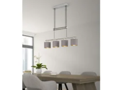 LED Pendelleuchte 4-flammig Taupe höhenverstellbar mit Stoffschirmen, B: 77cm
