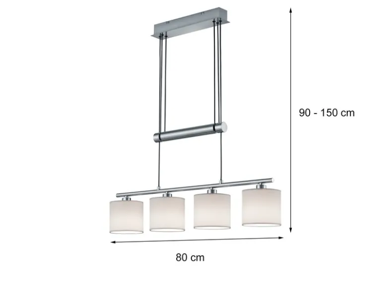 LED Pendelleuchte 4-flammig Weiß höhenverstellbar mit Stoffschirmen, B: 80cm
