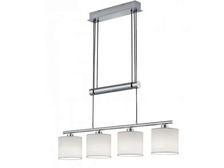 LED Pendelleuchte 4-flammig Weiß höhenverstellbar mit Stoffschirmen, B: 80cm