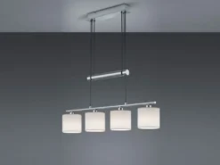 LED Pendelleuchte 4-flammig Weiß höhenverstellbar mit Stoffschirmen, B: 80cm