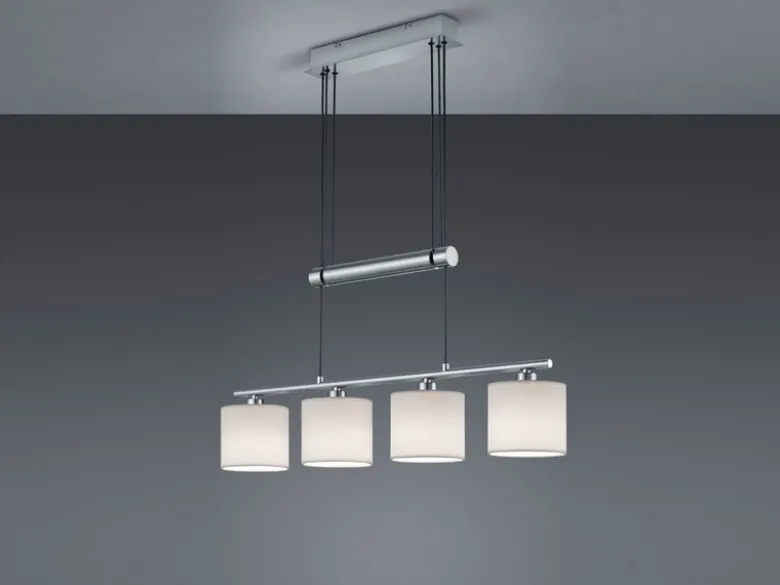LED Pendelleuchte 4-flammig Weiß höhenverstellbar mit Stoffschirmen, B: 80cm